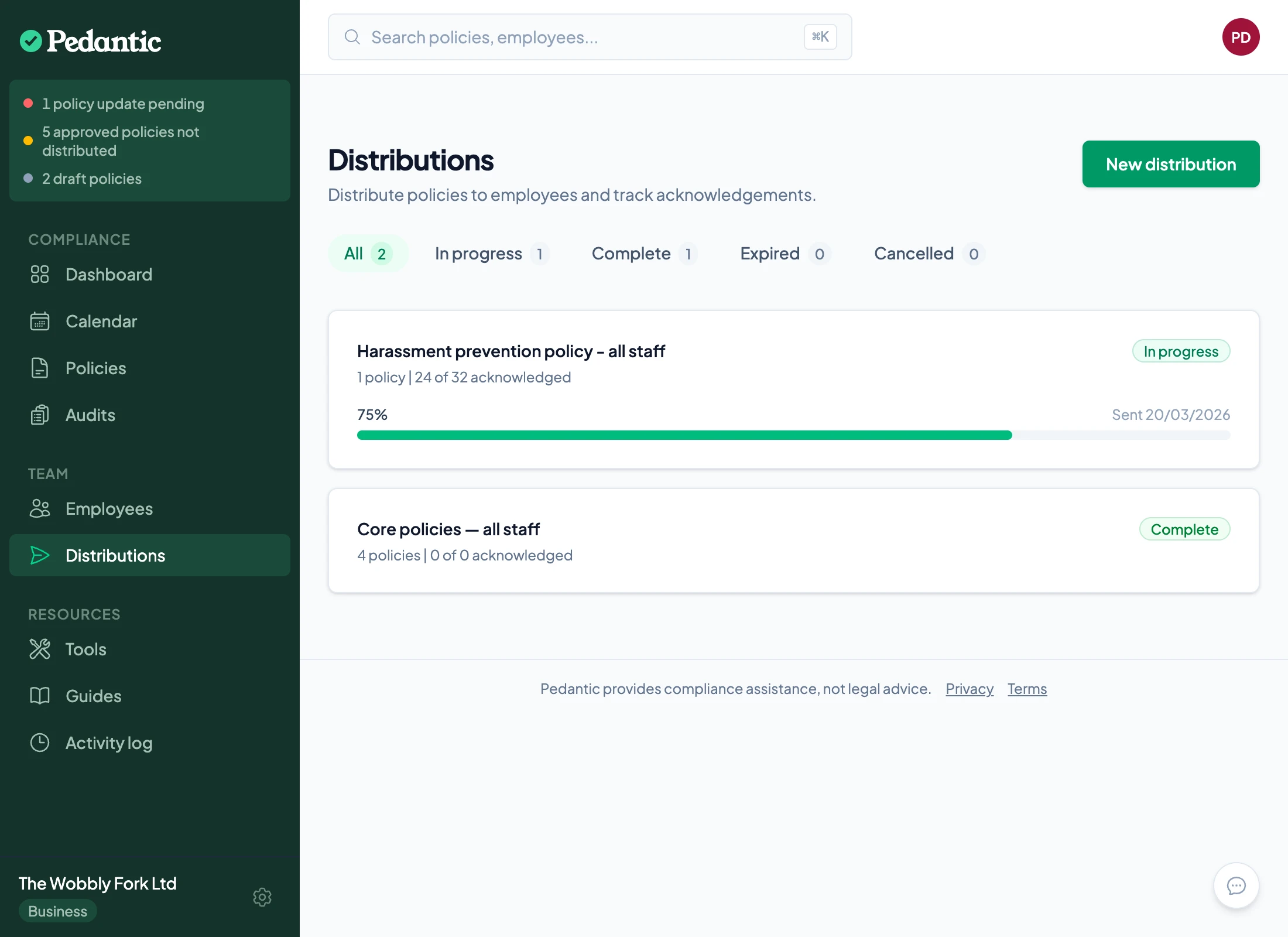 Distribution list with acknowledgement progress bars