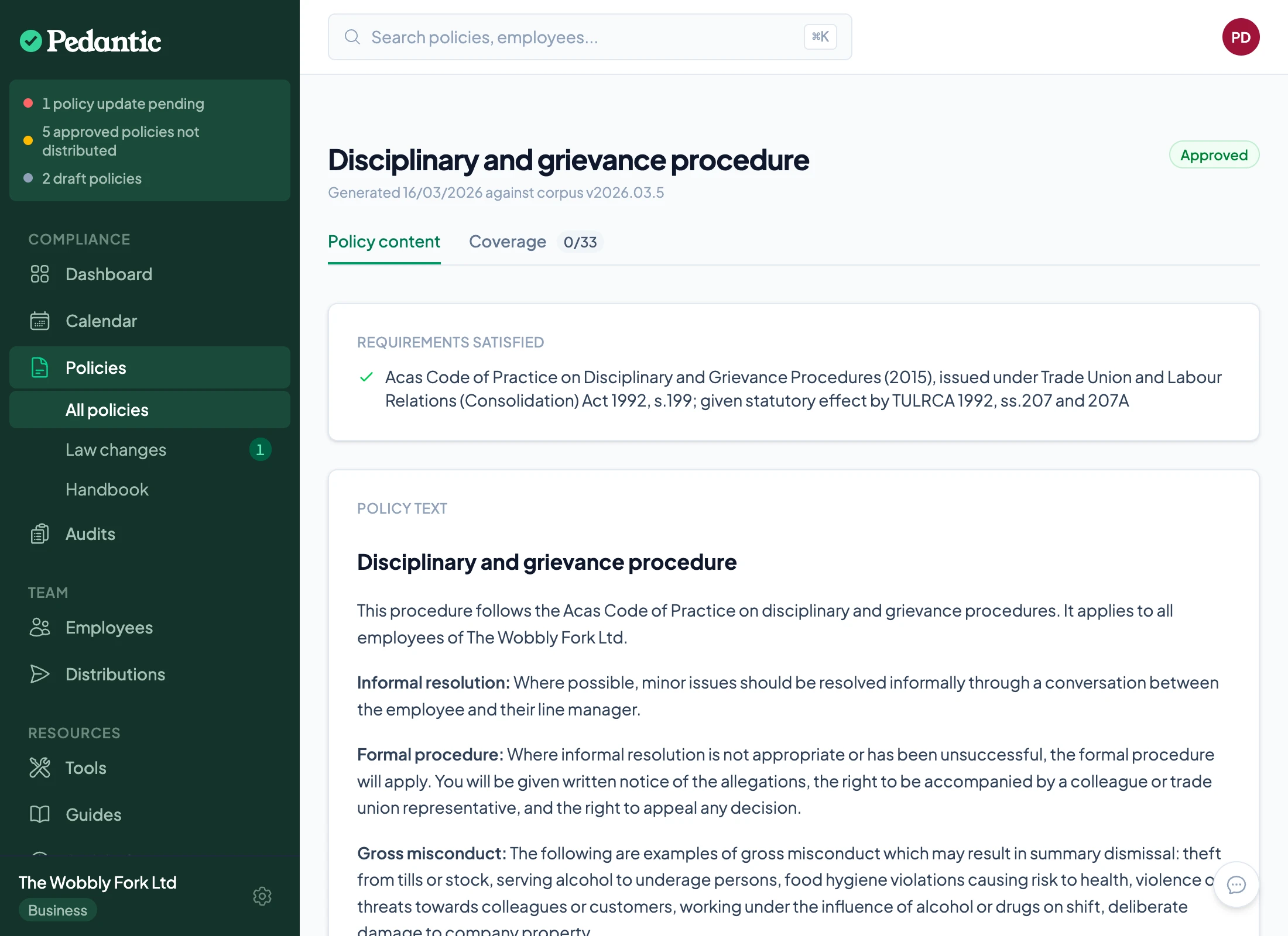 Policy editor with compliance requirement indicators